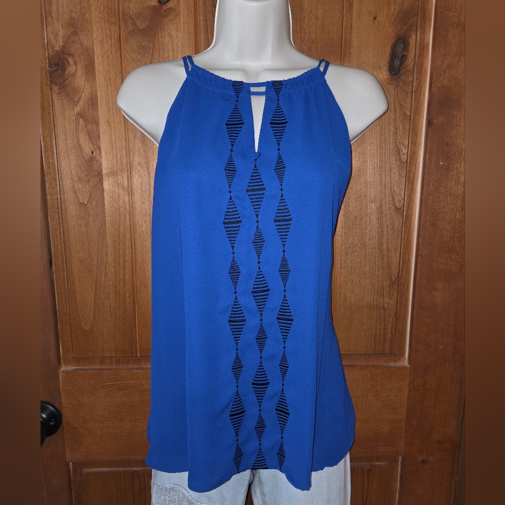 Apt. 9 Royal Blue Halter Top‎ with Black Geometric Design